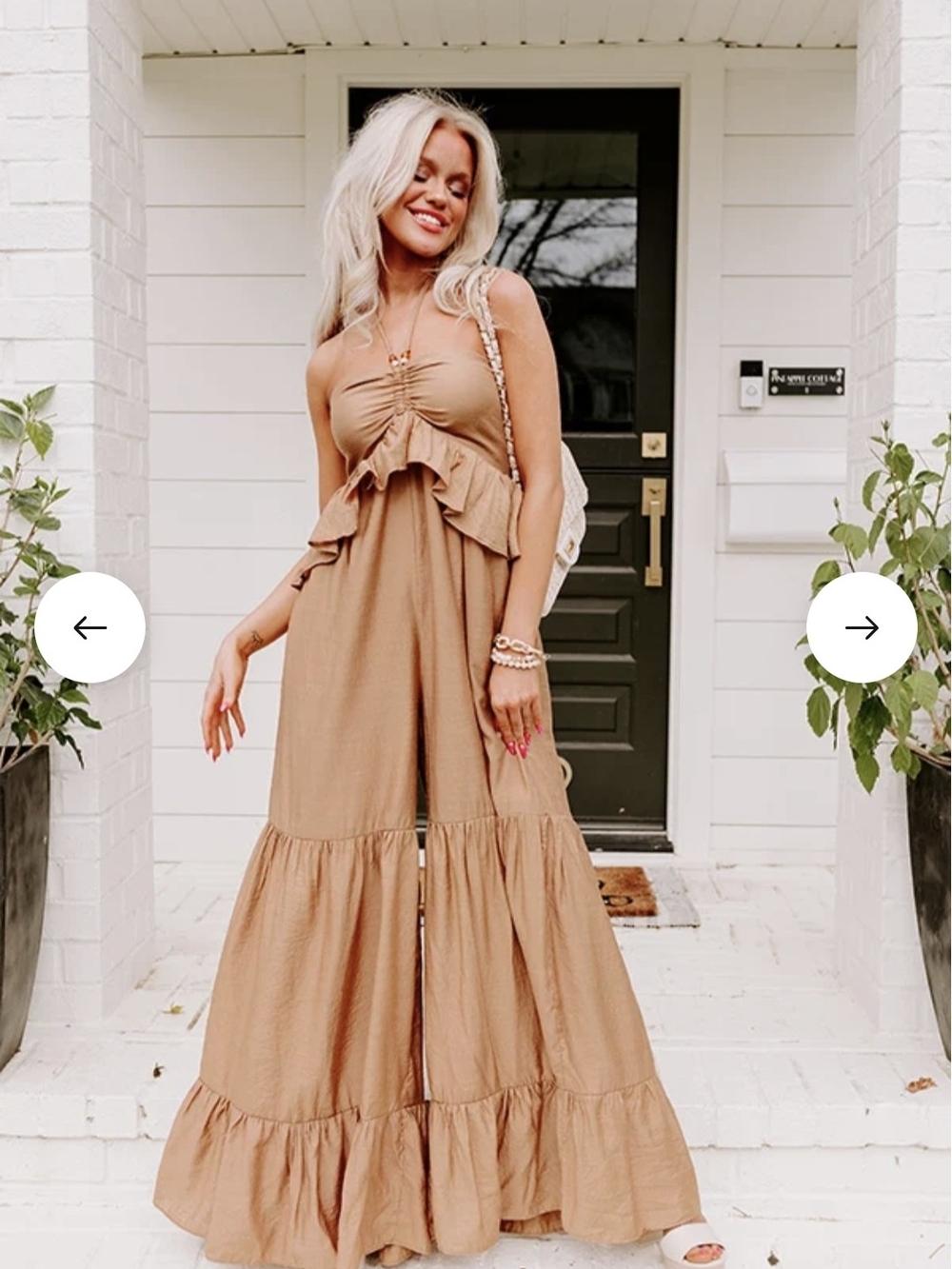 fab'rik Tan Strapless Wide-Leg Tiered Jumpsuit